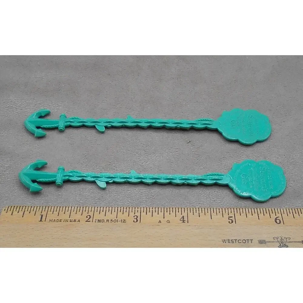 Seagram Sea Breeze Cocktail Swizzle Sticks Anchor Sailboat Teal Lot of 2 MCM